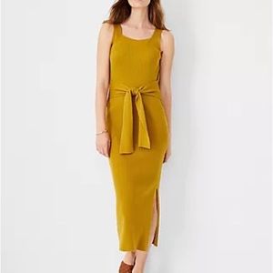 Ann Taylor Chartreuse Rib Knit Tie Waist Midi Dress (Sz S)
